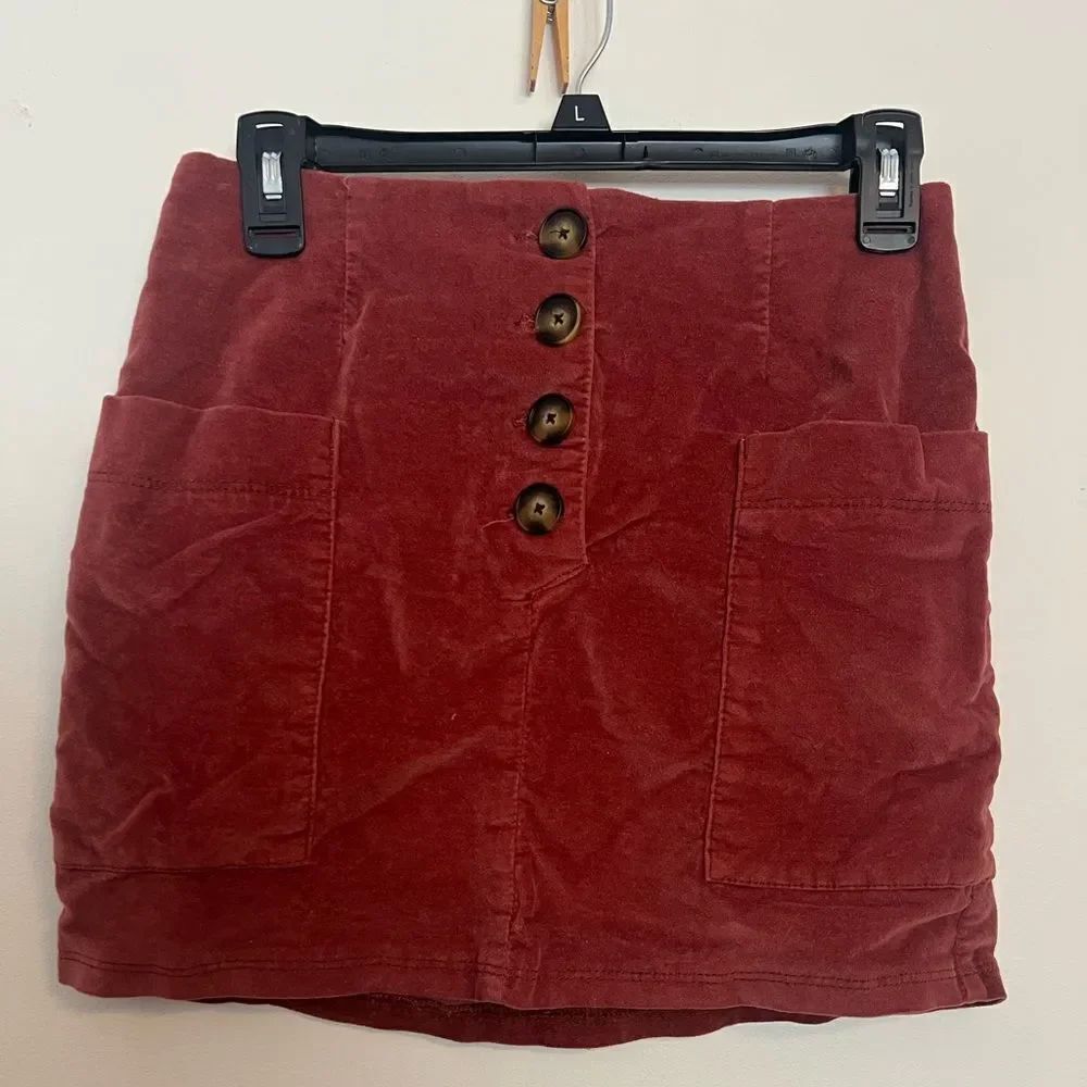 BDG Red Velvet Mini Skirt with Buttons